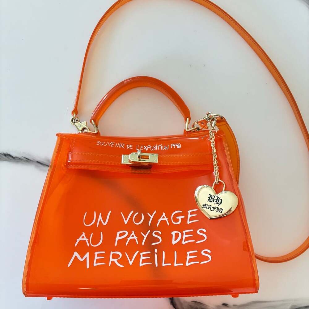 Orange Jelly Satchel Handbag “Un Voyage Au Pays Des Merveilles” Crossbody
